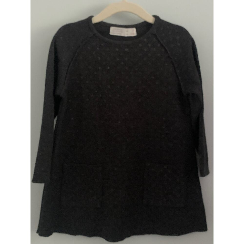 Zara Girl's Charcoal Sparkle Dress Polka Dot Sweatshirt Pockets Soft 104 / 4